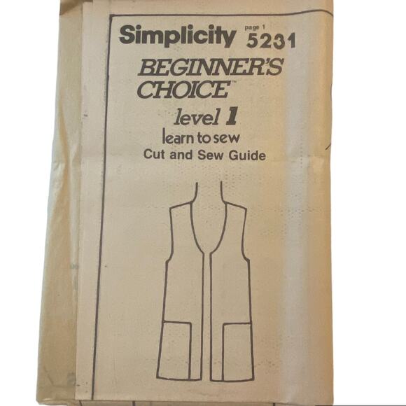 Simplicity 5231 Pattern Vest Men 42-44 Phoebe Cates Uncut Vintage Boho Unlined - Picture 5 of 7